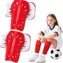2 Pairs Shin Guards Soccer for Kids,Shin Pads Extra Lightweight Breathable Slide in Shin Guard for Football Training Match Outdoor Activities Protective Slip-in Shin Guards for Boys Girls (Red)