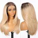 KOME Ombre Blonde Synthetic Lace Front Wig, 13X6 Long Straight Layered Glueless Wigs for Women Daily Use 22IN(#6/1062)