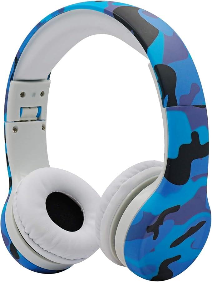 Snug Play+ Kids Headphones – Volume Limited 93dB for Safe Listening – Foldable, Durable Headphones for Toddlers, Boys & Girls – Tangle-Free Cord – Ideal for Travel, School, Tablets - Blue Camo