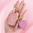 Compatiable with Honda Key fob Cover with Diamond Bling Keychain, Car Accessories Key Holder Shell Full Protection for 2016-2022 Accord Civic CRV Pilot Odyssey,Gold Pink