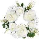 Lvydec 2 Pack Artificial Peony Flower Wreath - 11" Floral Wreath with Pink Peony and White Rose Spring Wreath for Front Door, Wedding, Wall, Home Decor(White)