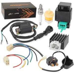 Ignition Coil＆5 Pin AC CDI Box＆Voltage Regulator Rectifier＆Solenoid Relay&Spark Plug＆Fuel Filter Kit for Kazuma Meerkat 50cc Falcon 70cc 90cc 110cc Taotao Roketa Coolster 110CC ATV 3050B