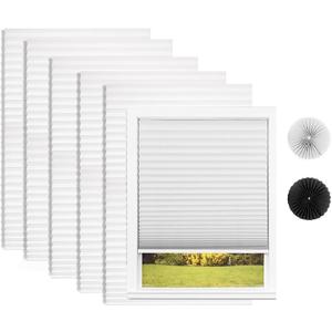 Changshade 6 Pack Temporary Window Blinds,Light Filtering Pleated Paper Shades for Indoor Windows,Cut to Size Adhesive Window Shades with 12 Clips,No Drill and Easy to Install,36" W x 72" H,White