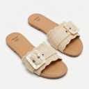 Sweet Life Lina Natural Woven Buckle Slide Sandals, Size 8
