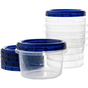 PLASTICPRO [16 oz 3 Pack] Deli Containers Clear bottom With blue Top Twist on Lids Reusable, Stackable, Food Storage Freezer Container