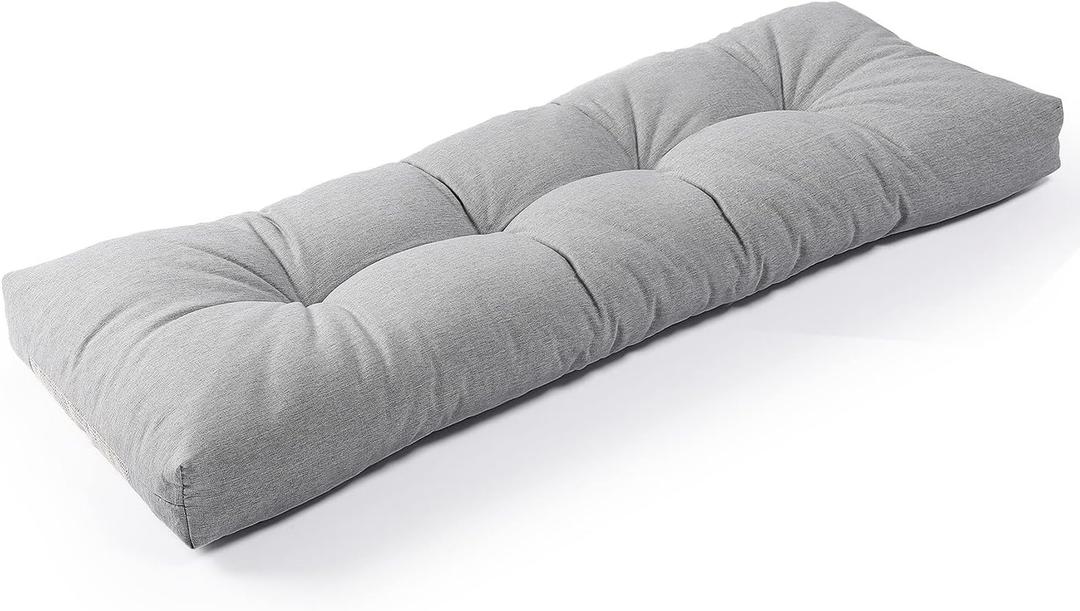 SUNROX LokGrip Non Slip Tufted Memory Foam Bench Cushion, FadeShield Water Resistant Durable Thicken Outdoor/Indoor Bench Seat Pads 54x16x4 inch, Heather Grey