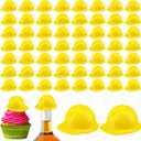 60 Pcs Mini Construction Hat Miniature Hard Hat Tiny Plastic Helmet Bottle Topper for Construction Theme Party Decoration Toy Doll Pet Dress Up Accessories