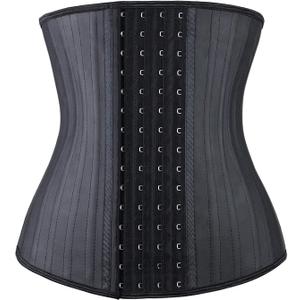 YIANNA Waist Trainer for Women Latex Underbust Waist Corsets Cincher Hourglass Body Shaper 4 Hooks (Medium, Black 25 Steed Bones)