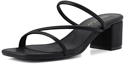 Shoe'N Tale Strappy Heels For Women Low Chunky Block Heel Heeled Sandals Square Open Toe Slip On Slides Mules size 7