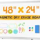 NEWBULIG White Board, 48" x 24" Magnetic Dry Erase Board for Wall with 1 Dry Eraser & 2 Multi-Color Markers & 4 Magnetic Pins, Silver Aluminum Frame for Office, Home, School