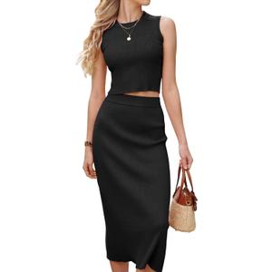 Arach&Cloz Women's Non See Through 2 Piece Sets Tank Top and Midi Skirt Knit Outfits, Size S