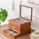 Lolalet Jewelry Box, Clear Window Wood Jewelry Storage for Earrings Bracelets Necklaces Rings, High Capacity Organizer for Women, Valentine's Day Gift -Cherrywood, 4 Layers