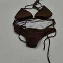 Zonsaoja Women String Bikini Set Halter Side Tie Two Piece Swimsuit Triangle Bathing Suits (Medium, Coffee)