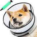 Inflatable Dog Cone Collar with Detachable Transparent Shield, Adjustable Dog Donut Collar to Stop Licking After Surgery.Soft Dogs Cone Alternative for Small Medium Large Dogs(Neck 12-15 inch) (Gray)