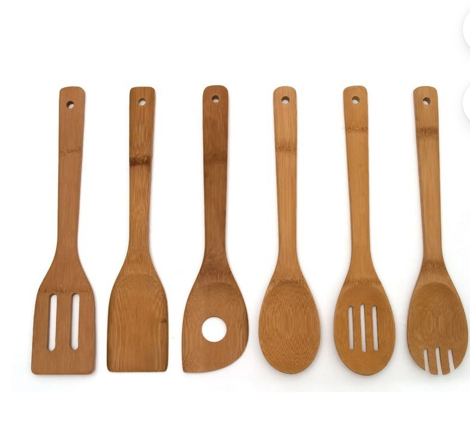 Riveira Premium Brown Bamboo Wooden Spoons for Cooking Set of 6 – Premium Brown Bamboo Wooden Cooking Utensils, Wooden Spatula, Wooden Spoon - Premium Quality Wooden Utensil Set for Non-Toxic Cooking