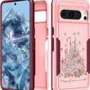for Google Pixel 8 Pro Case Women - Cute Girls Cover Girly Kawaii Aesthetic Unique Design Flowers Castle Heavy Duty Protective Shockproof Military Grade Teen for Google Pixel 8 Pro Phone Cases