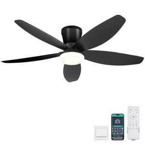 Surtime 42" Ceiling Fans with Lights-Low Profile Ceiling Fan with Light and Remote/APP Control,Flush Mount,DC Reversible,LED Dimmable Blakc Ceiling Fans for Bedroom,Indoor/Outdoor Patio Use 