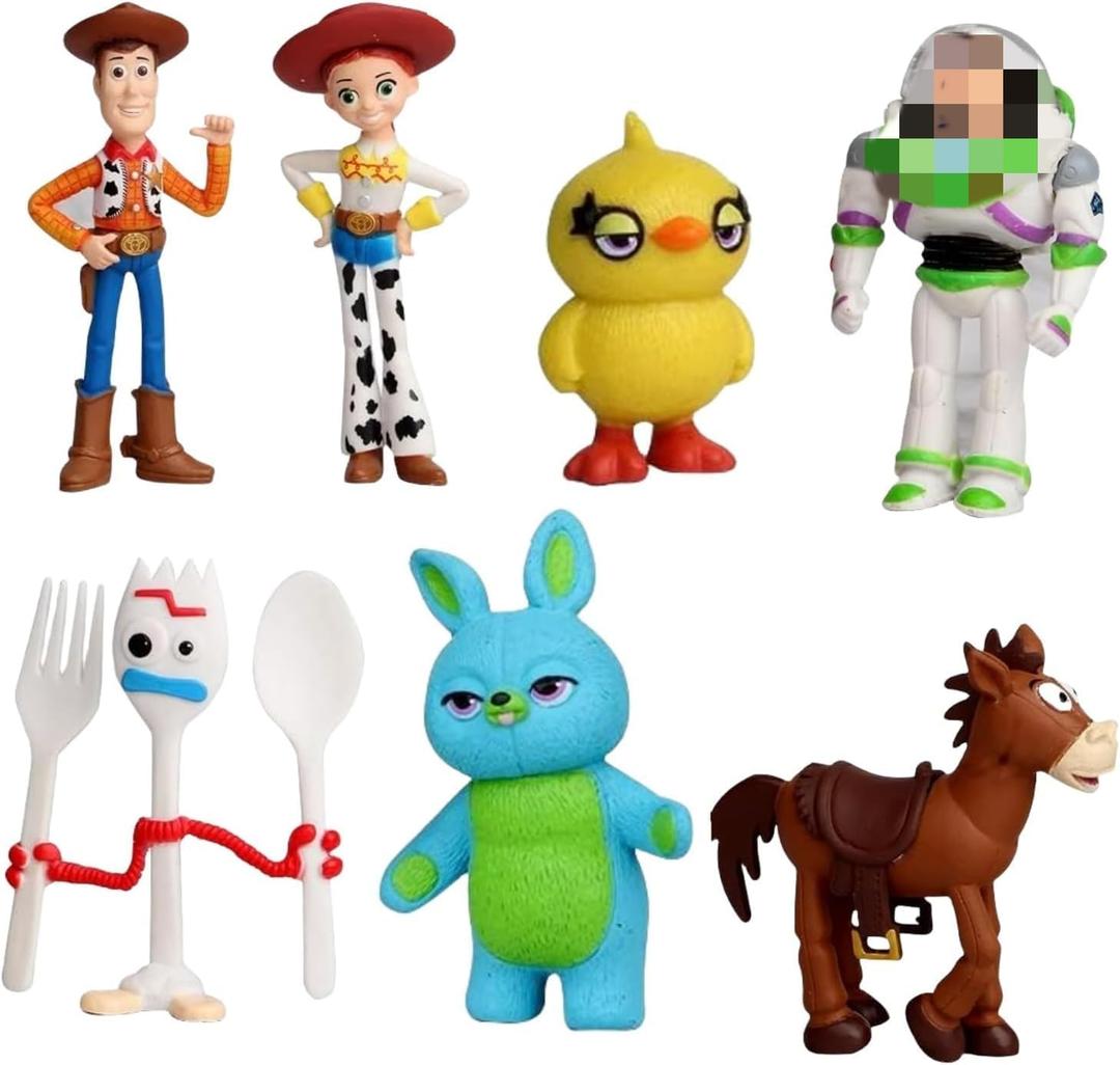 Action Figures Toys Set, 1.5-2.3 inches Tall Action Figures with Woody, Buzz and Jessie ,Toy Anime Figurines Characters (7 Pack)