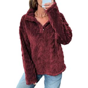 BLENCOT Womens Casual Button Down Collar Pullover Fleece Sweatshirt Long Sleeve Tops Warm Sherpa Coat Jacket Pockets (M)