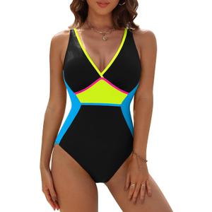Blooming Jelly Women Tummy Control Swimsuits One Piece Modest Bathing Suit Lace Up Slimming Swim Suits 2026 (X-Large, Black Blue)