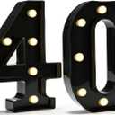 Pooqla Decorative Led Light Up Number Letters, Black Plastic Marquee Number Lights Sign for 40th Birthday Party Wedding Decor Battery Operated Black Number 40