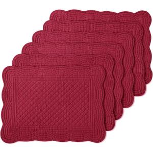 MABOZOO 100% Cotton Quilted Placemats Set of 6, Washable Cloth Table Placemats for Kitchen & Dining Table, Rectangular Red Plate Mats (Red, 6)