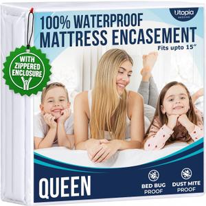 Utopia Bedding Waterproof Mattress Protector Queen Size, Zippered Mattress Encasement Bed Bug and Dust Mite Proof, Absorbent Six-Sided Mattress Cover