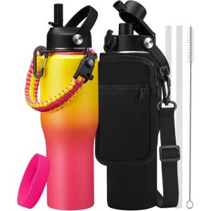 Insulated Water Bottle 40 oz with Straw  Water Bottle with Straw Lid, Popup Lid & Carrier Bag, Metal Coffee Cup Travel Mugs Insulated for Hot 24h and Cold 48h