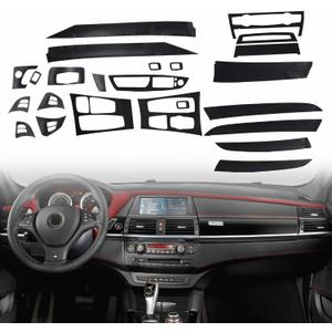 GXARTS Black 3D Carbon Fiber Car Interior Decor Kits Trim Sticker Compatible with BMW X5 E70 X6 E71 2008 2009 2010 2011 2012 2013 2014