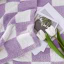 WRENSONGE Checkered Throw Blanket, Purple Soft Cozy Fluffy Warm Hand Made Throw Blankets for Couch, Sofa, Chair, Bed, Camping, Picnic, Travel Lightweight Bed Blanket - 60"*80", Twin