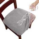 Gute Chair Cover Seats,Suede Chair Cover Seat, Removable Washable Dining Upholstered Chair Protector Seat(Light Gray Leaf,Pack-3) 20X25