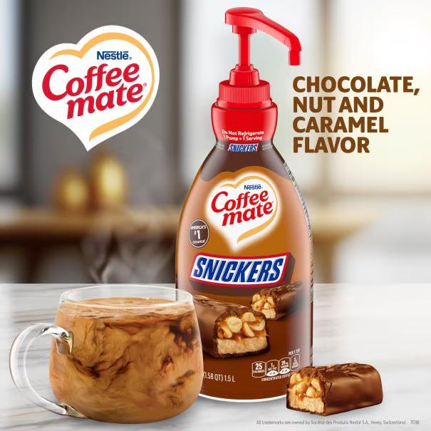 2 Pack Coffee mate Snickers Liquid Creamer Concentrate Pump Bottle 50.7 fl oz