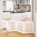 PAWLAND Wooden Freestanding Foldable Pet Gate for Dogs, 24 inch 4 Panels Step Over Fence, Dog Gate for The House, Doorway, Stairs, Extra Wide (White, 24" Height-4 Panels)