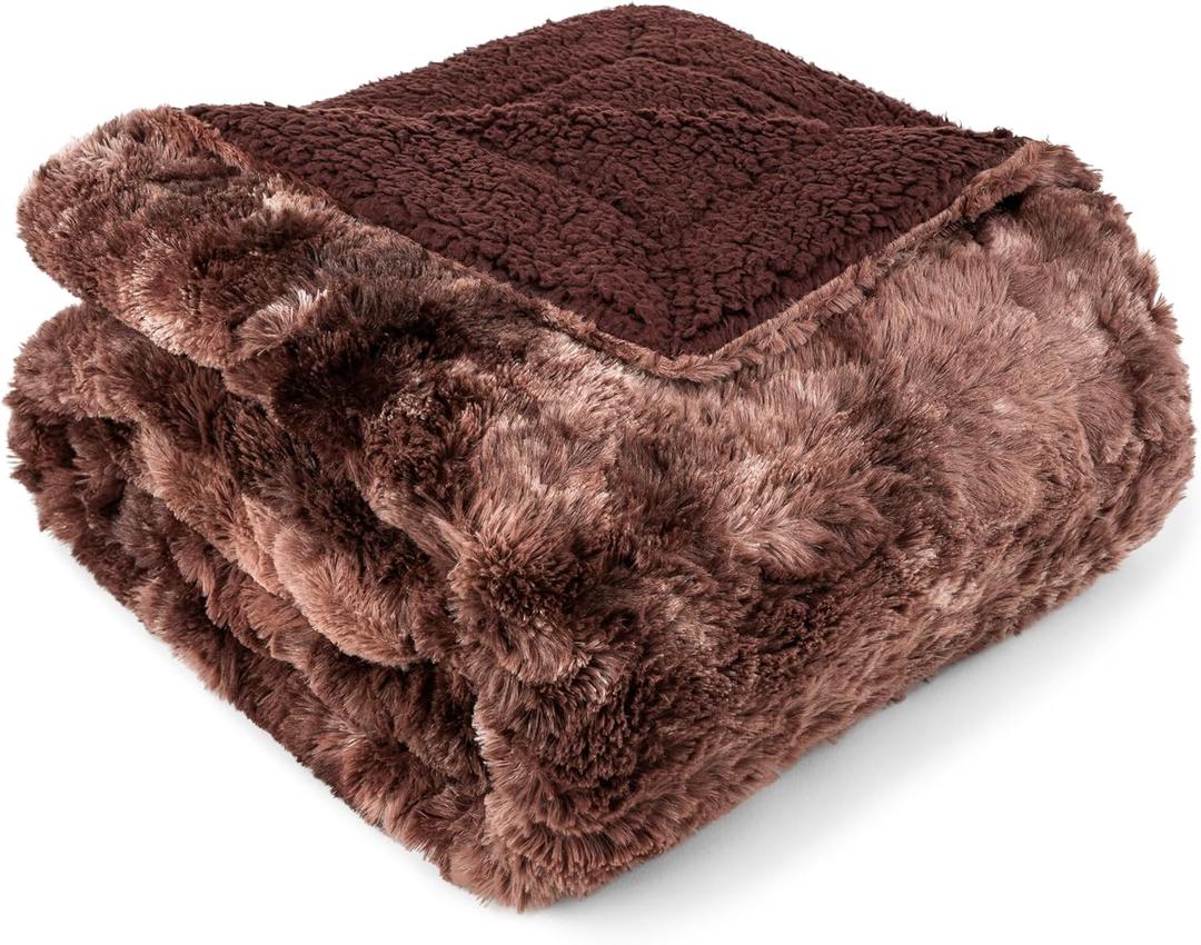 PAVILIA Faux Fur Throw Blanket Twin Tie-Dye Brown, Soft Warm Sherpa Blankets & Throws for Bed, Fluffy Plush Thick Fleece Throw Blanket for Couch Sofa, Reversible Furry Shaggy Blanket, Brown 60x80