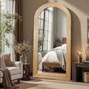 Delma Arched Full Length Floor Mirror with Stand, 55x24 Rustic Farmhouse Solid Wood Frame Wall Mirror for Bedroom, Living Room, Vertical Hanging & Standing(Natural)