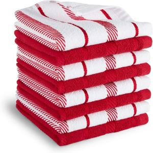KitchenAid Albany Dishcloth 8 Pack Set, Passion Red/White, 12"x12" (Small)