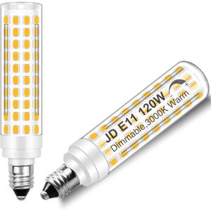 Jde11 120V 120W Led Dimmable Replacement E11 Led Bulbs, Mini Candelabra Bulbs Warm White 3000K 12W 1000LM for Chandeliers, Ceiling Fan, 2 Pack