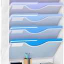 Gawerk 6 Tier Hanging File Organizer, Mesh Wall File Holder Paper Folder Rack with Bottom Flat Tray for Office Home, White