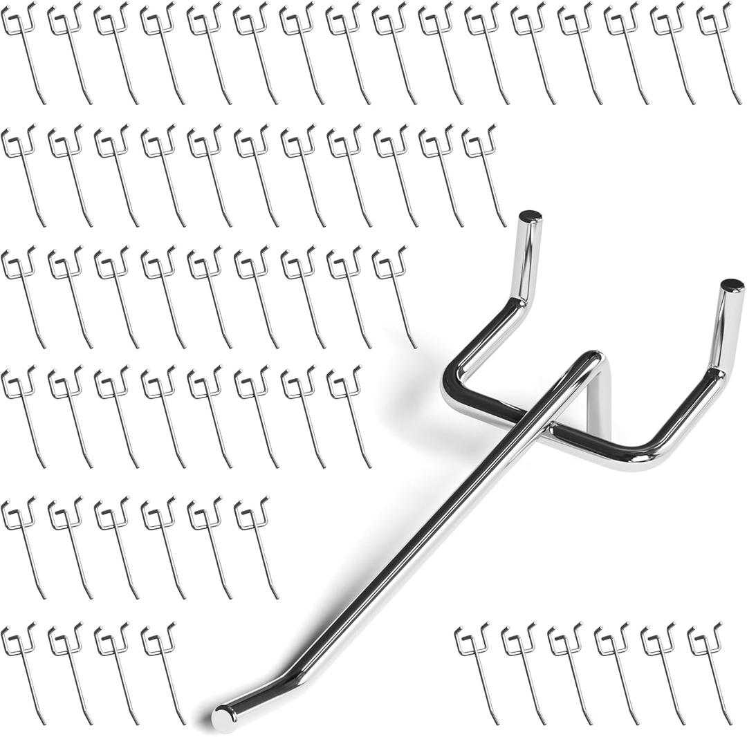 JEAWIWI 60 Pack 4 Inch Metal Pegboard Hooks, Fit 1/4 in and 1/8 in Peg Board Organizer Accessories, for Hanging Storage, Garages, Tool Sheds, Basements