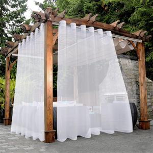 BONZER White Outdoor Sheer Curtains for Patio Waterproof - 2 Panels Wide Grommet Indoor Voile Curtain for Living Room, Bedroom, Porch, Pergola, Cabana, 100 x 108 inch, White