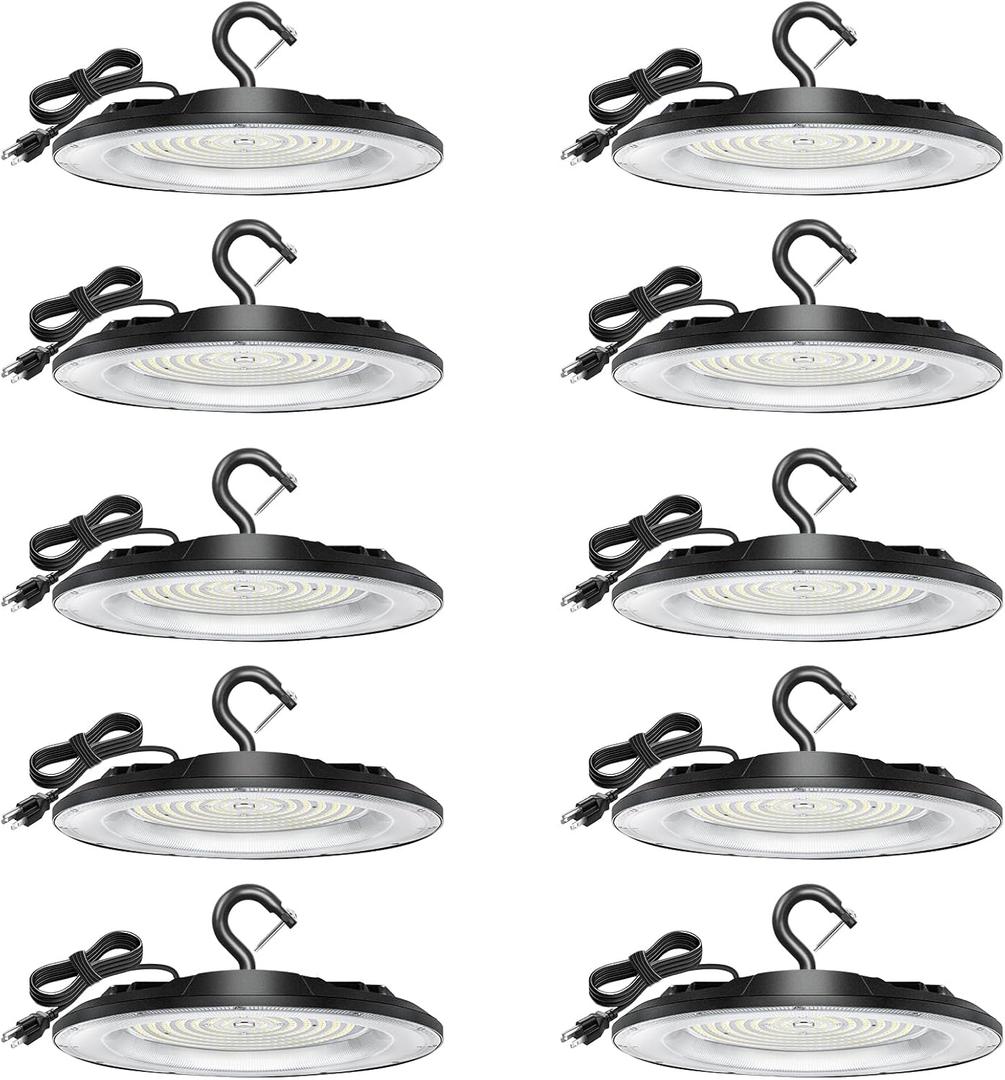 GoBright 10-Pack UFO LED High Bay Light, Ultra Bright 30000 Lumens, 200W IP65 Waterproof Commercial LED Shop Lights for Workshop Factory Barn Warehouse Garage, 5000K Daylight White, Ceiling Mount,120V