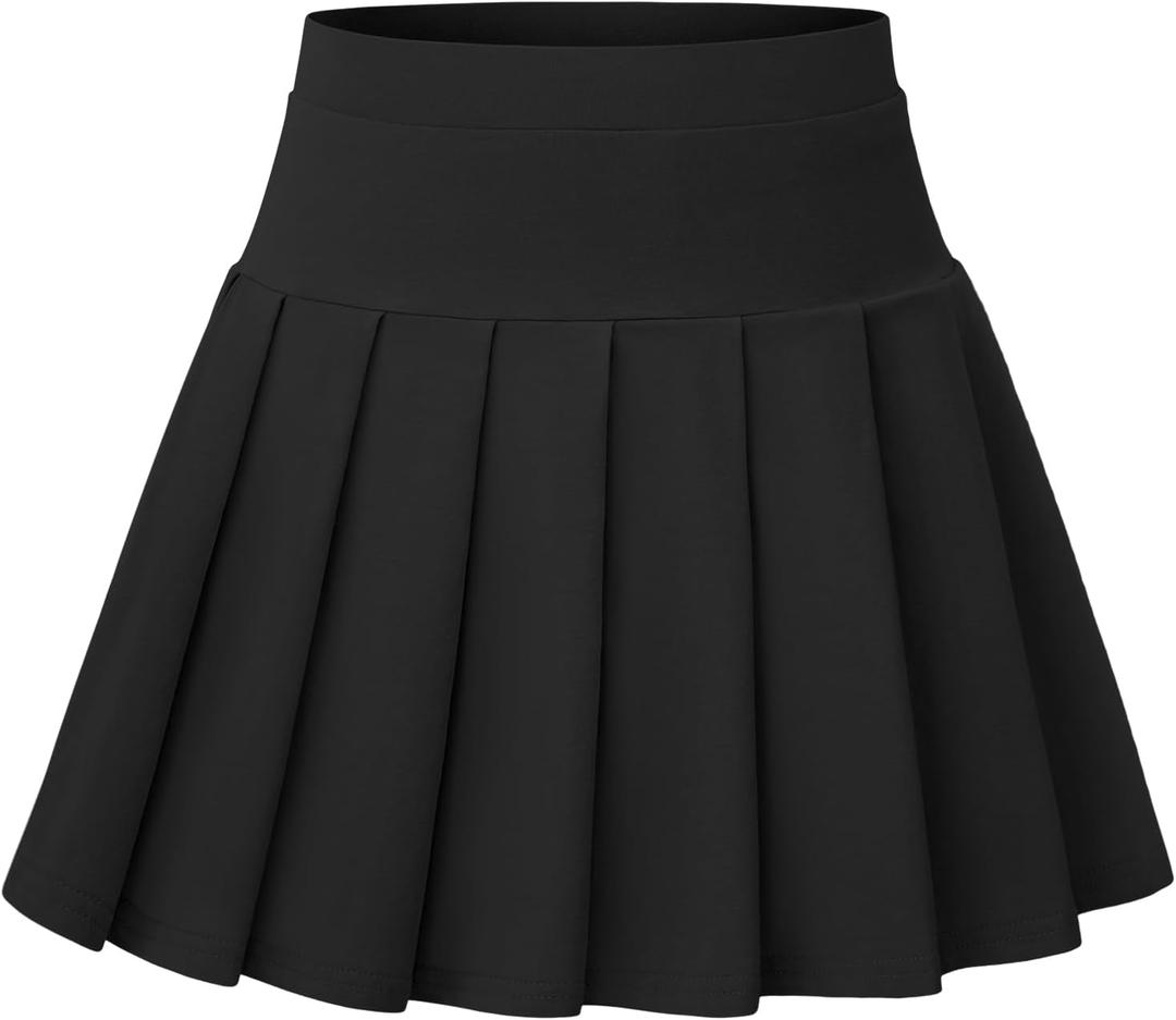 NUMYEAN Girls School Uniform Skirts with Built-in Shorts & Pockets, Cotton Pleated Tennis Skorts for Toddler Girl 11-12Y Black
