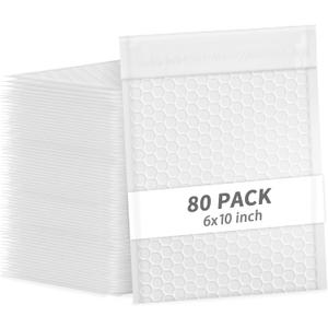 6x10 Inch White Bubble Mailers 80 Pack Self-Seal Poly Padded Envelopes Suitable for Small Businesses to Package and Mail Jewelry Cosmetics, Electronic Products, Cards (White, 6x10-80)