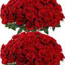Sggvecsy 50 Pcs Artificial Roses Red Flowers Fake Velvet Silk Roses with Stems Bulk Realistic Faux Flowers for Bridal Bouquets Wedding Centerpieces Valentines Day DIY Home Party Decor (Red)