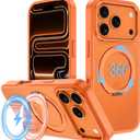Strong Magnetic for iPhone 17 Pro Max Case with Stand,Fit for MagSafe,360Rotatable Ring Designed,Translucent Matte Texture Protective Military Grade Shockproof,All Orange