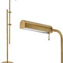 VONLUCE LED Floor Lamp, 62.5" Industrial Floor Lamp for Living Room with Adjustable Height Swing Arm Head 3 Color Temperatures, Metal Standing Pole Lamp for Bedroom Reading, Antique Brass