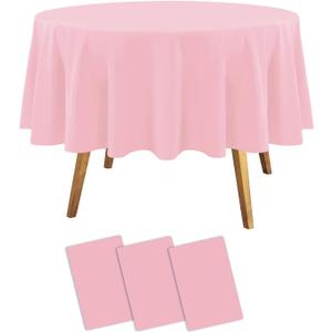 Childom Round Tablecloths,3 Pack 84 Inch Round Plastic Tablecloths Disposable Table Covers Pink Tablecloth for Indoor or Outdoor Parties Birthdays Weddings Holiday Dinner Anniversary Buffet Table