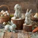 Thyle 3 Pcs Easter Bunny Figurines Distressed Terracotta Rabbit Figures Vintage Resin Easter Bunnies Statue Farmhouse Table Decor for Home Spring Party