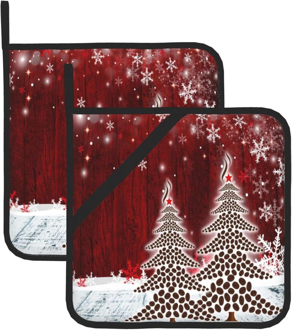 Christmas Tree Pot Holders Set of 2 Winter Snowflakes Decorative Kitchen Heat Resistant Potholder Cotton Lining Oven Hot Pads Pot Mats for Kitchen Counter Cooking Baking Microwave BBQ Gifts