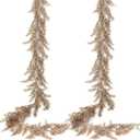 RECUTMS 2Pcs Christmas Artificial Pine Needles Garlands 5.9FT Glitter Champagne Cedar Cypress Garlands Hanging Pine Vines Decor for New Year Wedding DIY Wreath Mantel Window Indoor Outdoor(Pink)